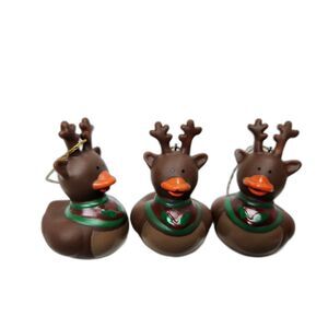 Reindeer Rubber Duck Christmas Ornaments 3 Hanging Brown Mini Duckies